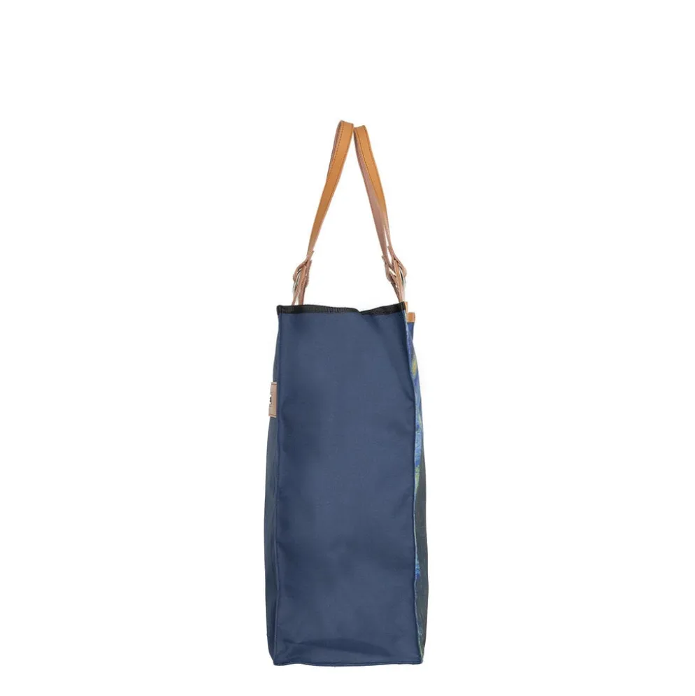 Boodschappentas ‘Starry Night ’ – Stevige Nylon Shopper met Leren Hengsels – Van Gogh Print – 39x43 cm