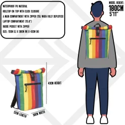 New Rebels ® Mart - Rolltop - Rugzak - Waterafstotend - Regenboog - Rainbow - Large II - Rugtas