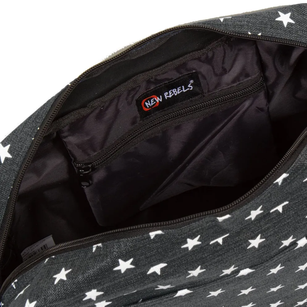 New Rebels ® Star25 - Medium Schoudertas A5 - Crossbodytas met flap - Grijs - with stars