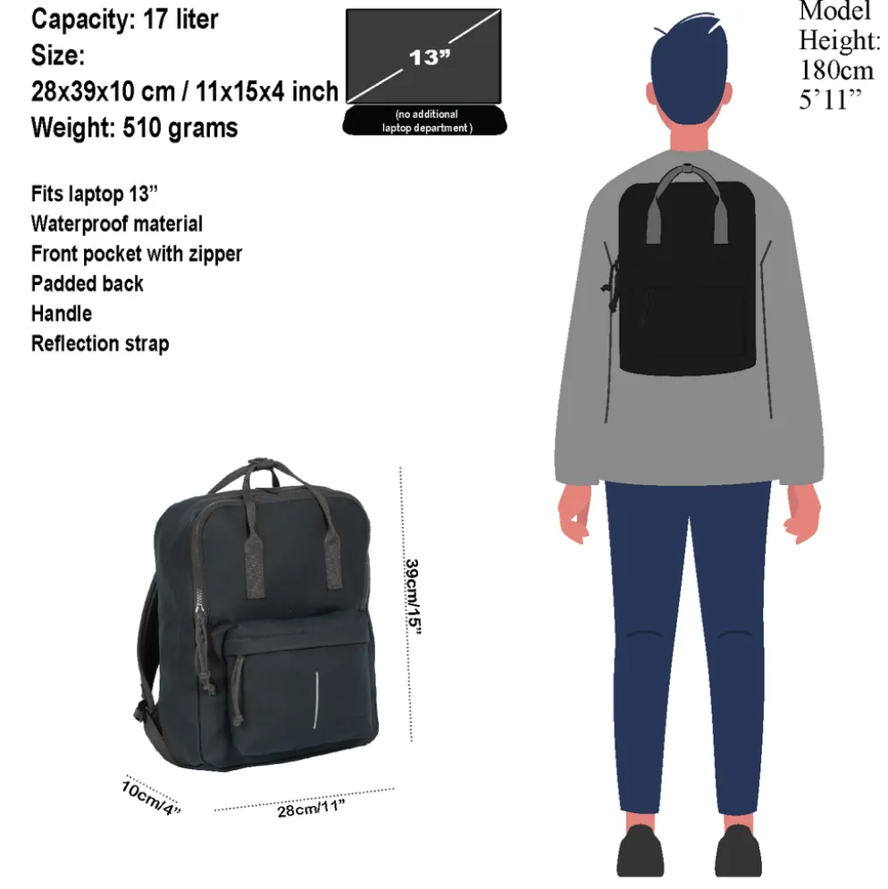 New Rebels ® Tim Rugzak Waterafstotend Zwart/Grijs