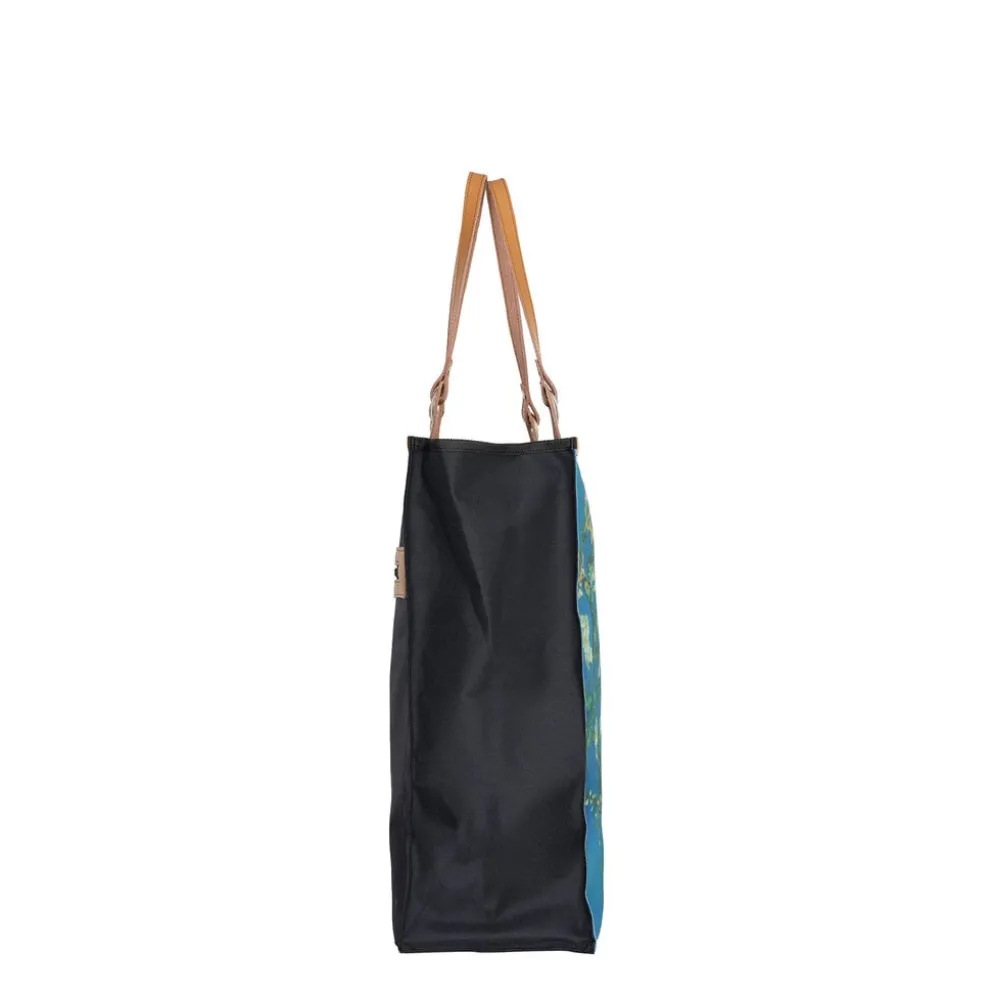 New Rebels Boodschappentas Blossoms – Stevige Nylon Shopper met Leren Hengsels – Van Gogh Print – 39L
