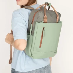 New Rebels Ferron Miami Rugzak 9L Waterafstotende Laptop Rugtas 13 inch Schooltas en Werktas van PU Nylon Comfortabel Sage Green