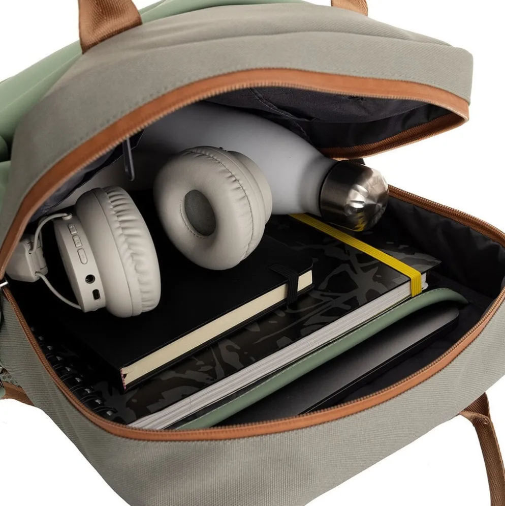 New Rebels Ferron Miami Rugzak 9L Waterafstotende Laptop Rugtas 13 inch Schooltas en Werktas van PU Nylon Comfortabel Sage Green
