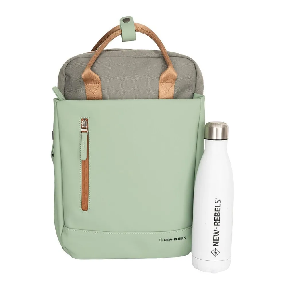 New Rebels Ferron Miami Rugzak 9L Waterafstotende Laptop Rugtas 13 inch Schooltas en Werktas van PU Nylon Comfortabel Sage Green