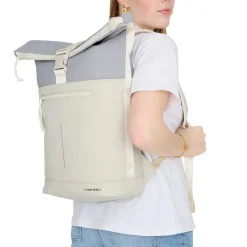 New Rebels Ferron New York Rolltop Rugzak 16L – Rolltop Werktas / Schooltas Laptop Rugtas Beige