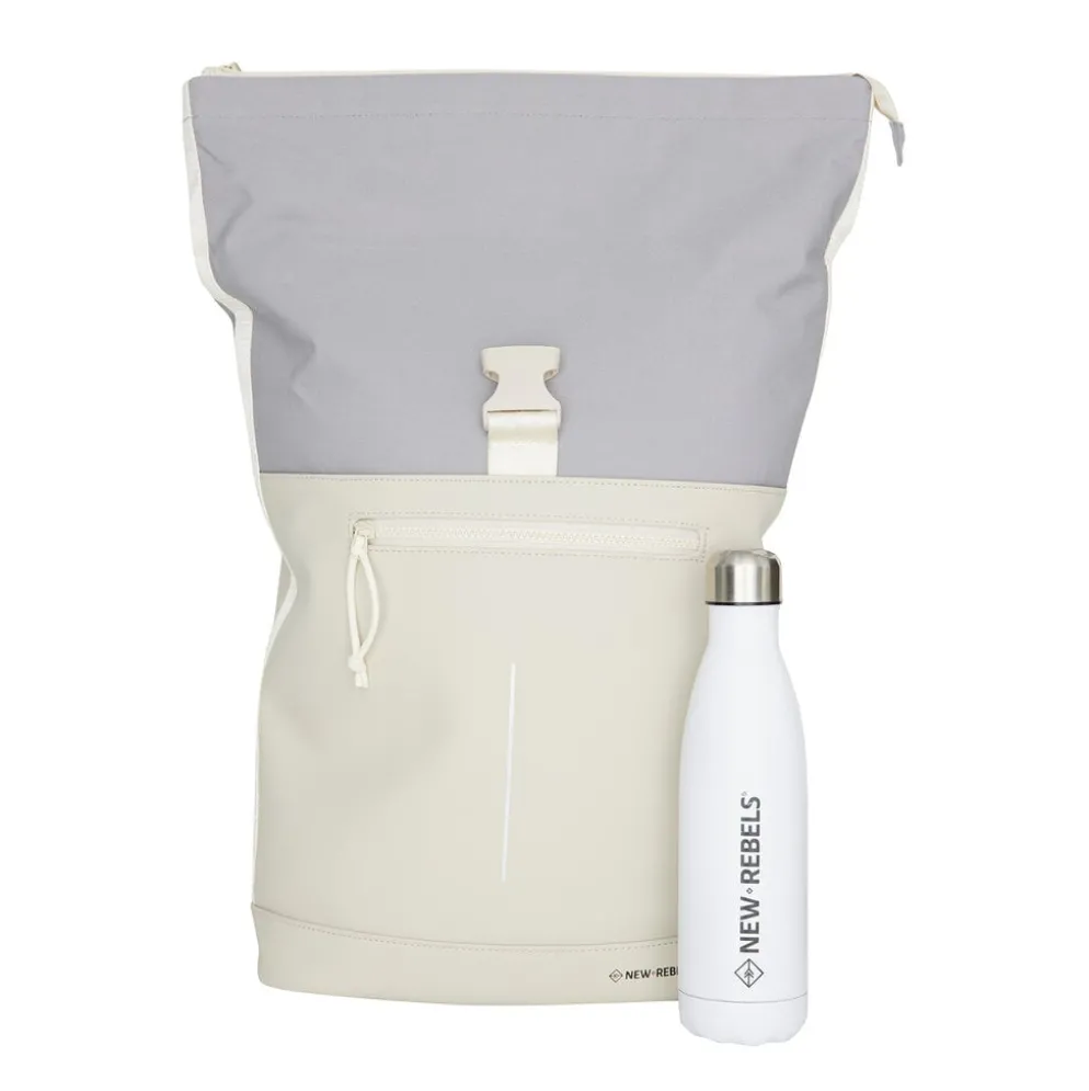 New Rebels Ferron New York Rolltop Rugzak 16L – Rolltop Werktas / Schooltas Laptop Rugtas Beige
