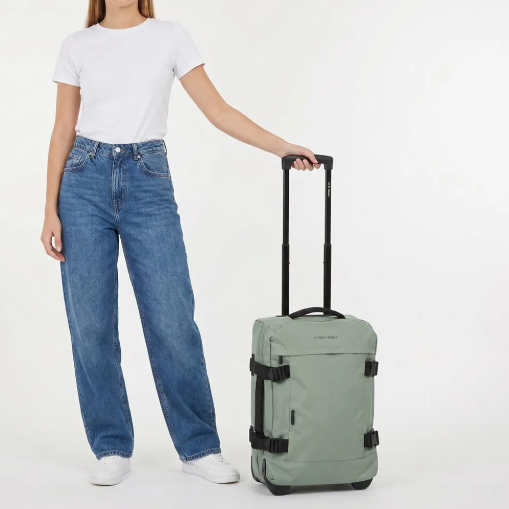 New Rebels Gassaway Trolley 35L Stevige Lichtgewicht reiskoffer met Dubbele Wielen Salie Groen