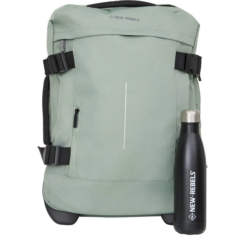 New Rebels Gassaway Trolley 35L Stevige Lichtgewicht reiskoffer met Dubbele Wielen Salie Groen