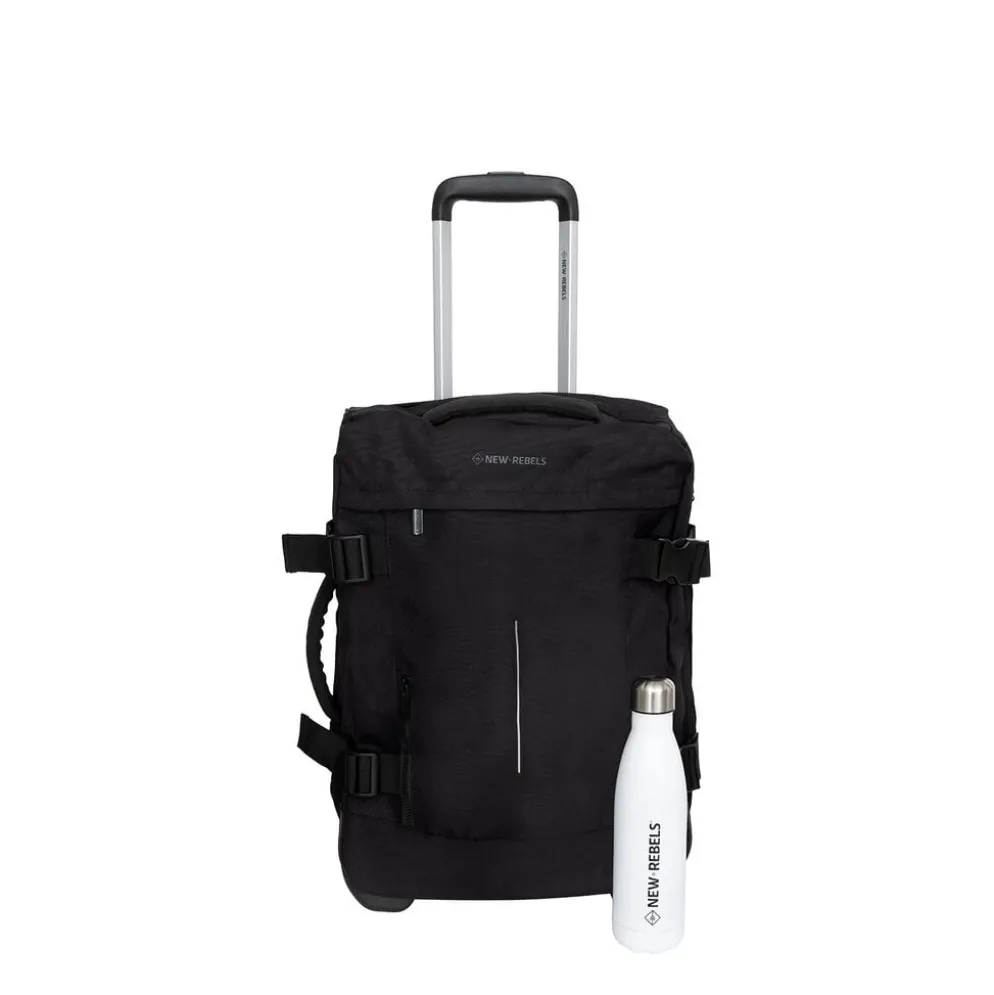 New Rebels Gassaway Trolley 35L Stevige Lichtgewicht reiskoffer met Dubbele Wielen – Zwart