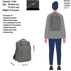 New Rebels Harper Miami Rugzak 9L Waterafstotende Laptop Rugtas 13 inch Schooltas en Werktas van PU Comfortabel Antraciet