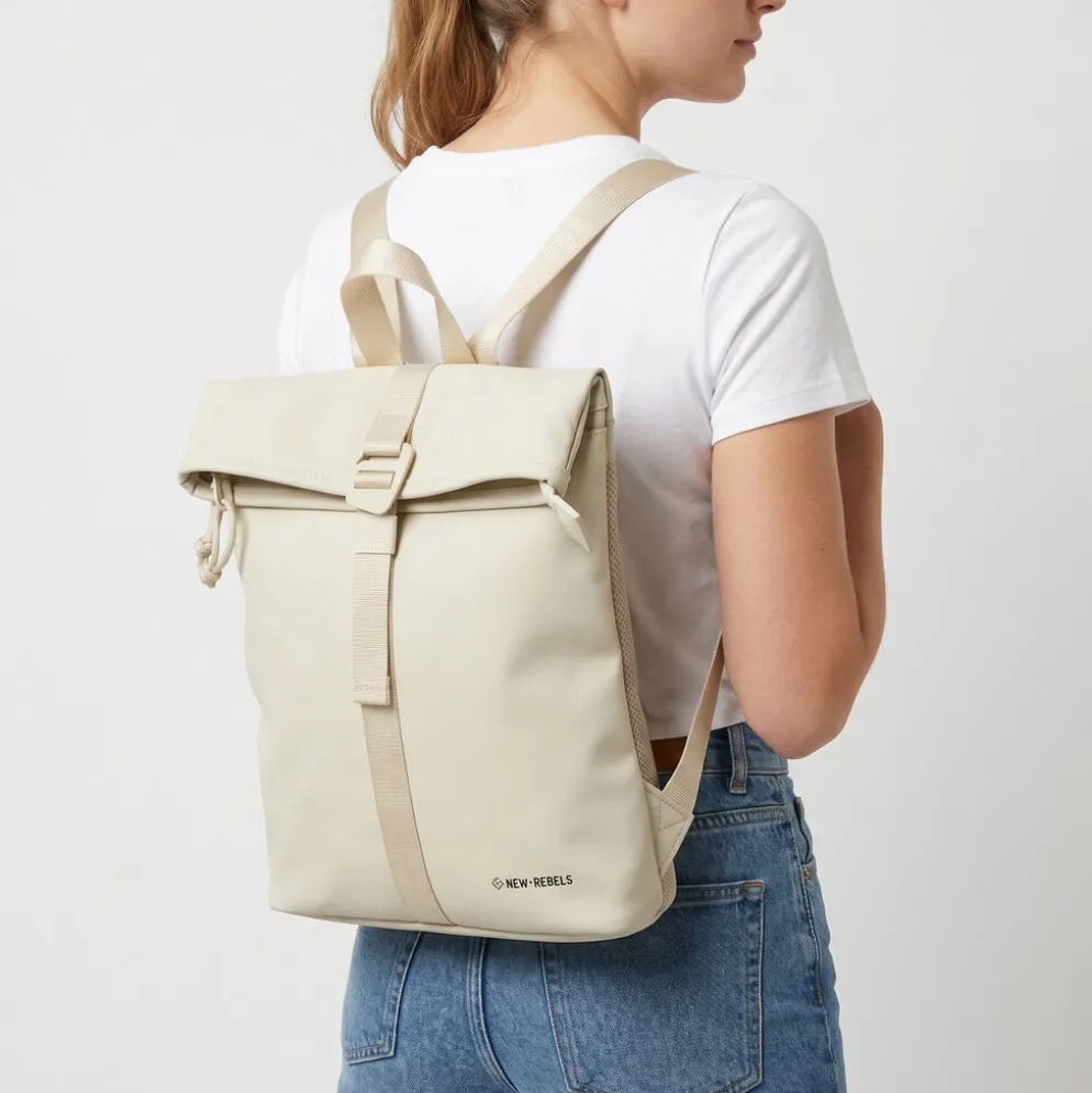 New Rebels Los Angeles Rolltop Backpack Mini 7L Waterafstotende Rugzak van PU Beige