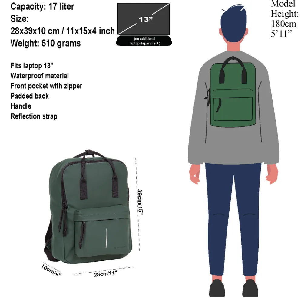 New Rebels Mart Chicago Nacht Groen 17L Rugtas Waterafstotend Laptop 13"