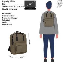 New Rebels Mart Chicago Olijf Groen 17L Rugtas Waterafstotend Laptop 13