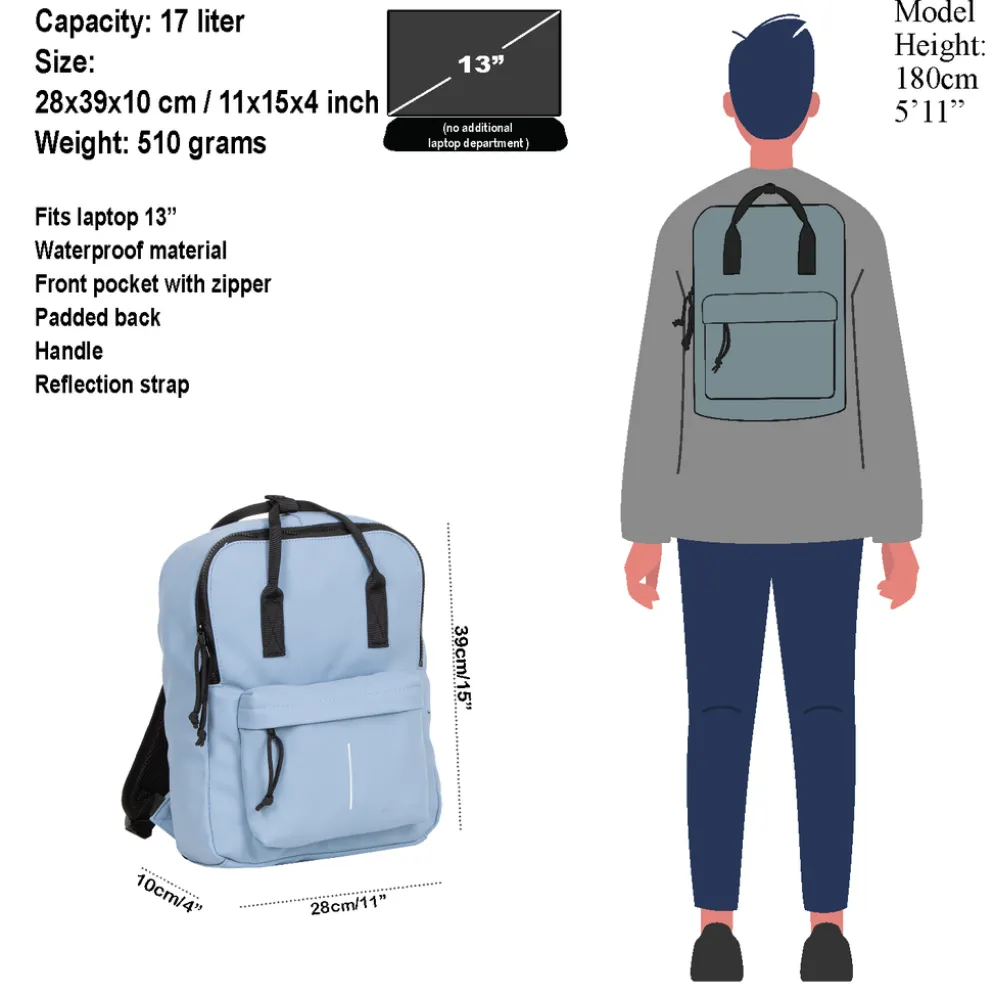 New Rebels Mart Chicago Zacht Blauw 17L Rugtas Waterafstotend Laptop 13"