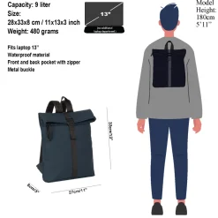 New Rebels Mart Los Angeles Navy 7L Rolltop Rugzak Waterafstotend