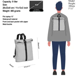 New Rebels Mart Los Angeles Lichtgrijs 7L Rolltop Rugzak Waterafstotend