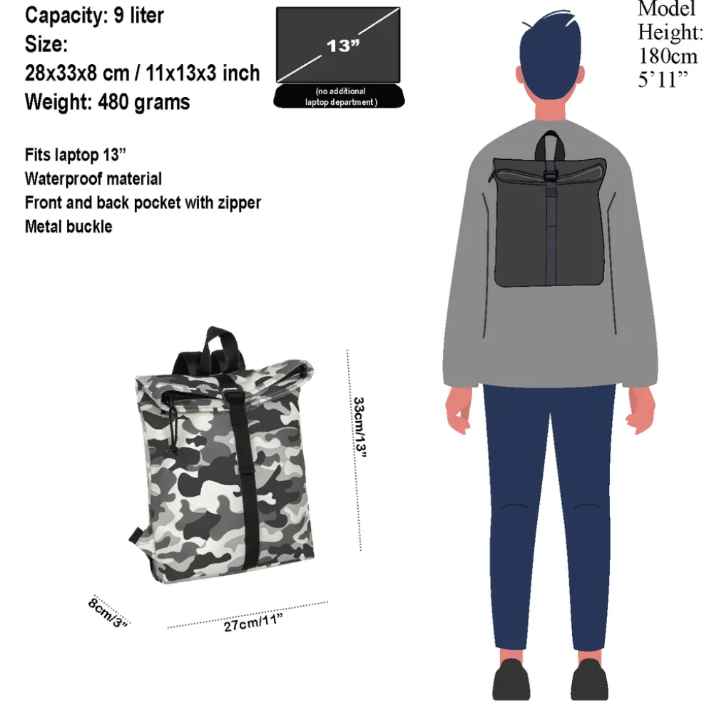 New Rebels Mart Los Angeles Camouflage Army 7L Rugtas Rolltop Waterafstotend