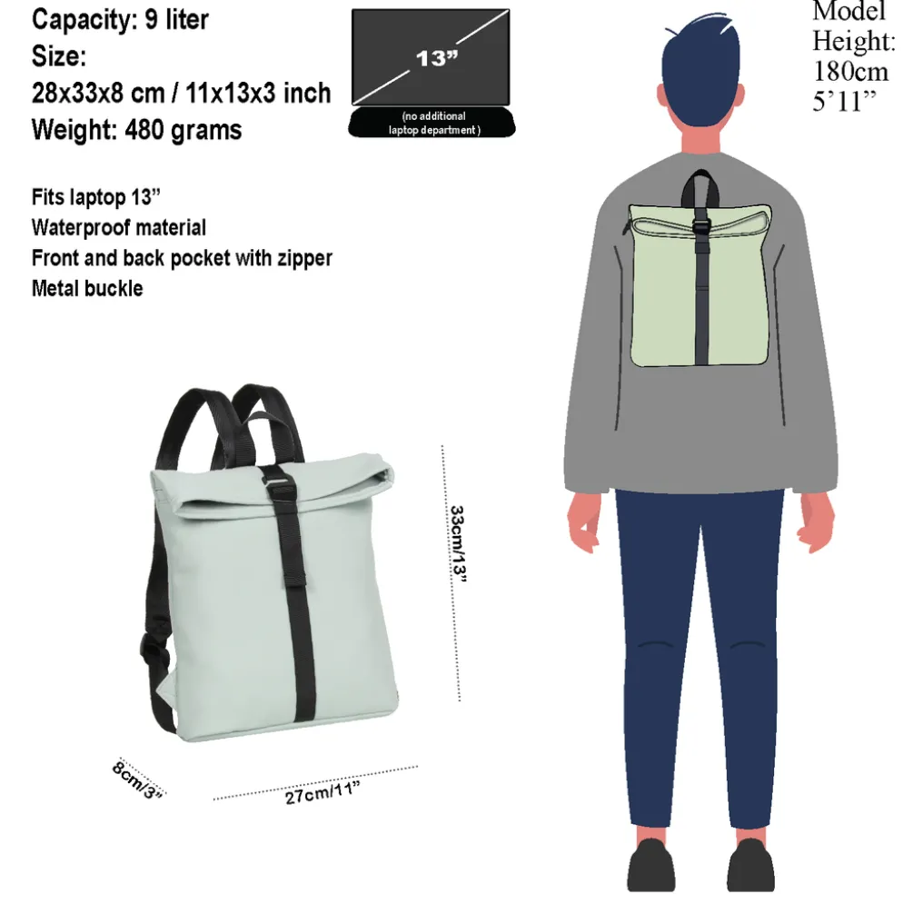New Rebels Mart Los Angeles Mint 7L Rolltop Rugzak Waterafstotend