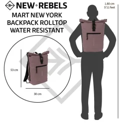 New Rebels Mart New York Oud Paars 21L Rugtas Rolltop Waterafstotend Laptop 15.6
