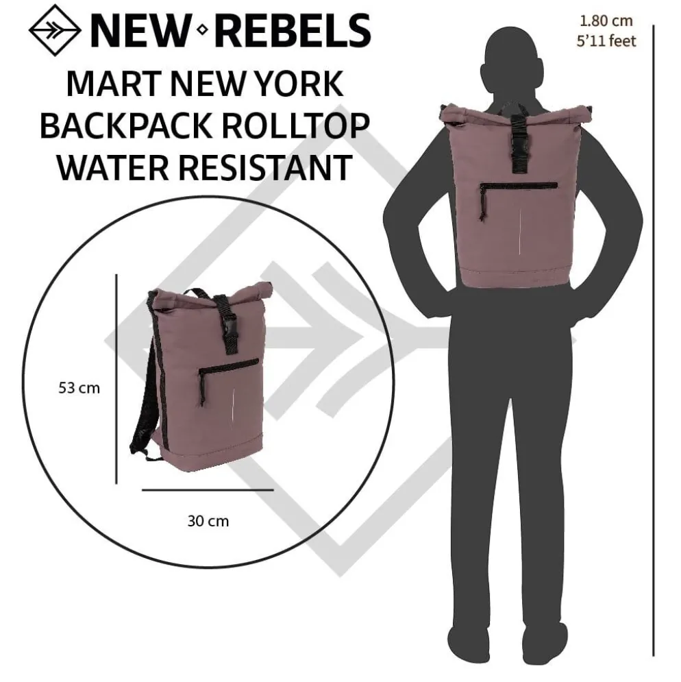 New Rebels Mart New York Oud Paars 21L Rugtas Rolltop Waterafstotend Laptop 15.6"