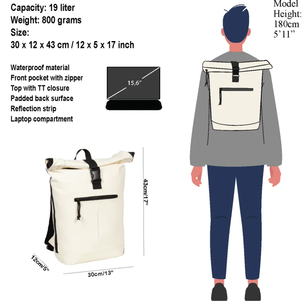 New Rebels Mart New York Off White 21L Rugtas Rolltop Waterafstotend Laptop 15.6"
