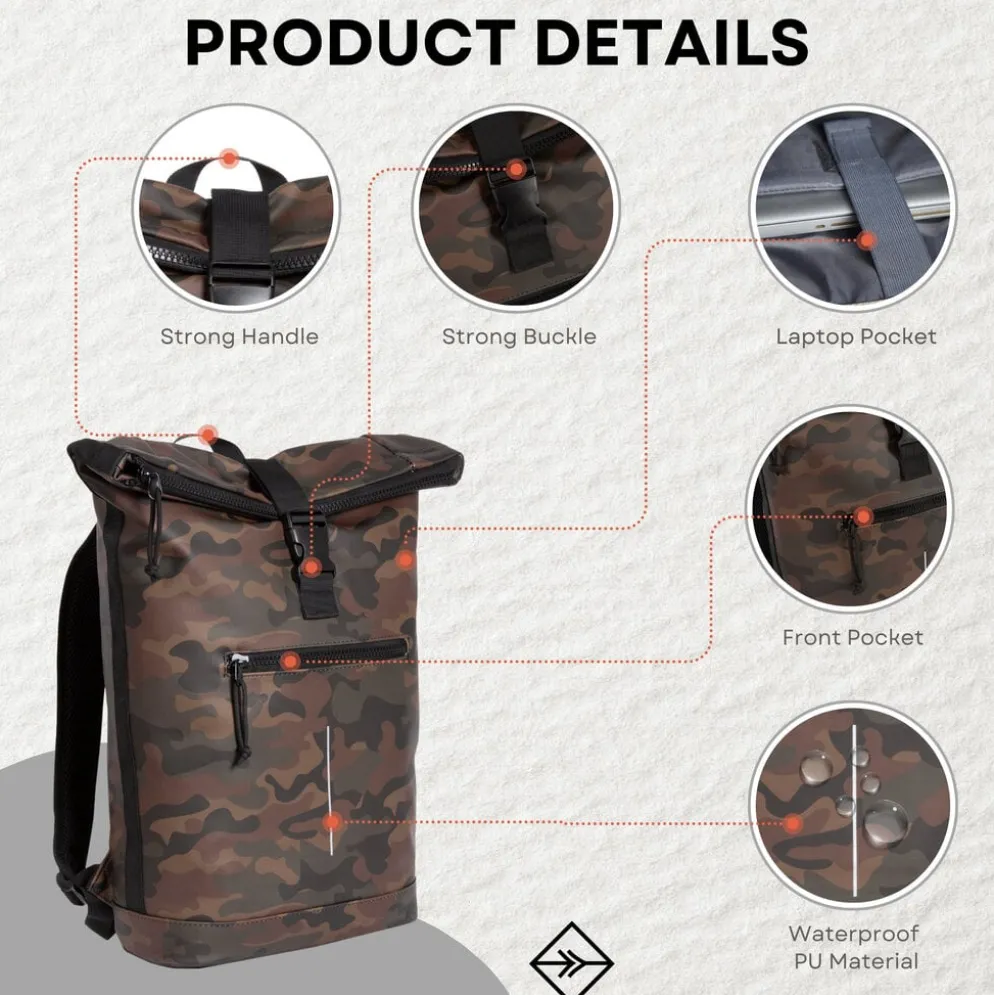 New Rebels Mart New York Camouflage Groen 21L Rugtas Rolltop Waterafstotend Laptop 15.6"