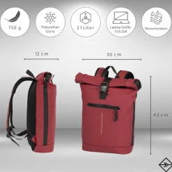 New Rebels Mart New York Burgundy 21L Rugtas Rolltop Waterafstotend Laptop 15.6