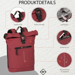 New Rebels Mart New York Burgundy 21L Rugtas Rolltop Waterafstotend Laptop 15.6
