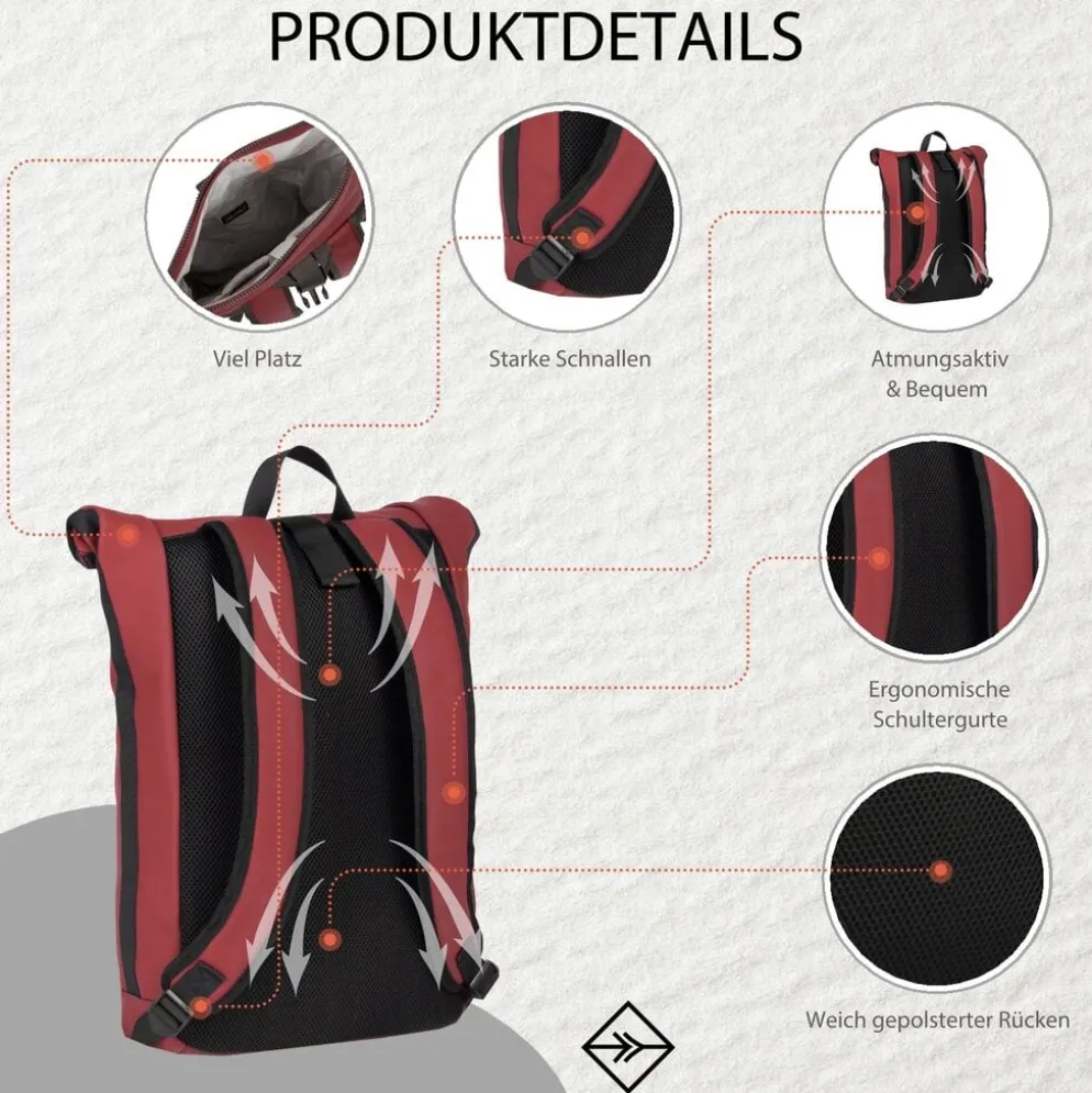 New Rebels Mart New York Burgundy 21L Rugtas Rolltop Waterafstotend Laptop 15.6"