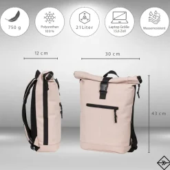 New Rebels Mart New York Oudroze 21L Rugtas Rolltop Waterafstotend Laptop 15.6