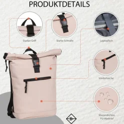 New Rebels Mart New York Oudroze 21L Rugtas Rolltop Waterafstotend Laptop 15.6