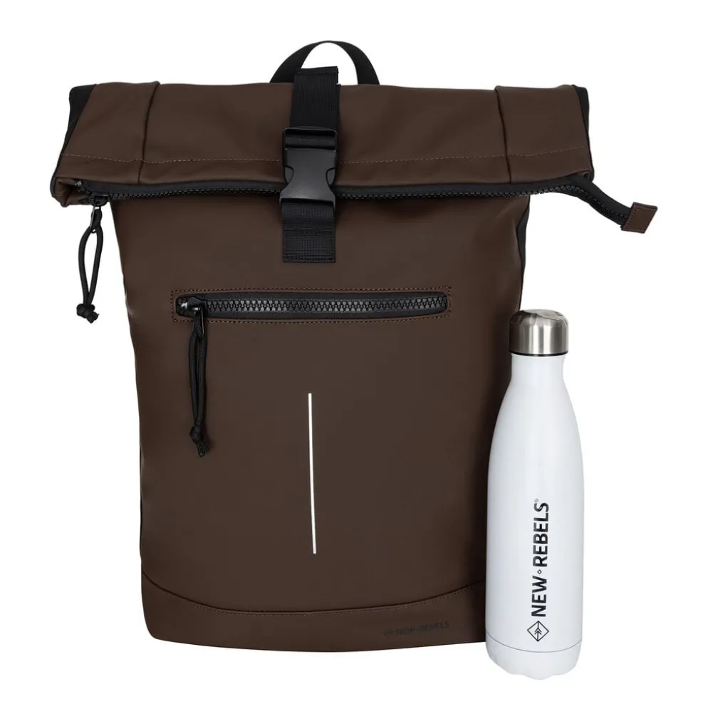 New Rebels Mart New York Mocca 21L Rugzak Rolltop Waterafstotend Laptop 15.6"