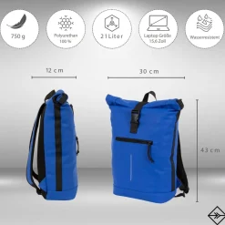 New Rebels Mart New York Kobaltblauw 21L Rugtas Rolltop Waterafstotend Laptop 15.6