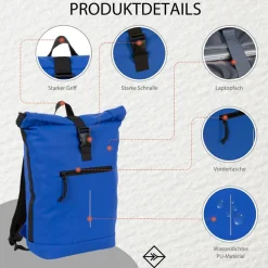 New Rebels Mart New York Kobaltblauw 21L Rugtas Rolltop Waterafstotend Laptop 15.6