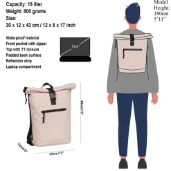 New Rebels Mart New York Zacht Roze 21L Rugtas Rolltop Waterafstotend Laptop 15.6