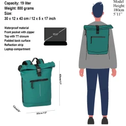 New Rebels Mart New York Petrol 21L Rugtas Rolltop Waterafstotend Laptop15.6