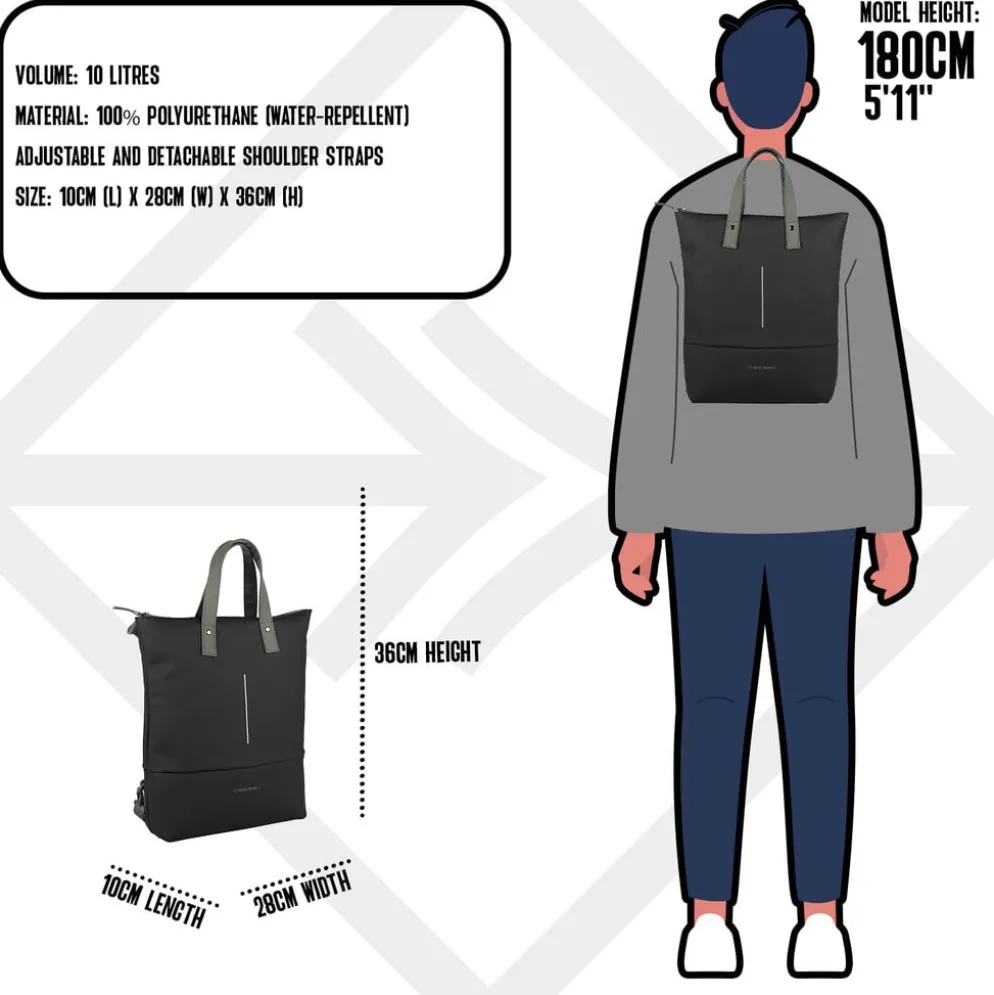 New Rebels Matteo Trenton Zwart 18L Rugzak Shopper Waterafstotend