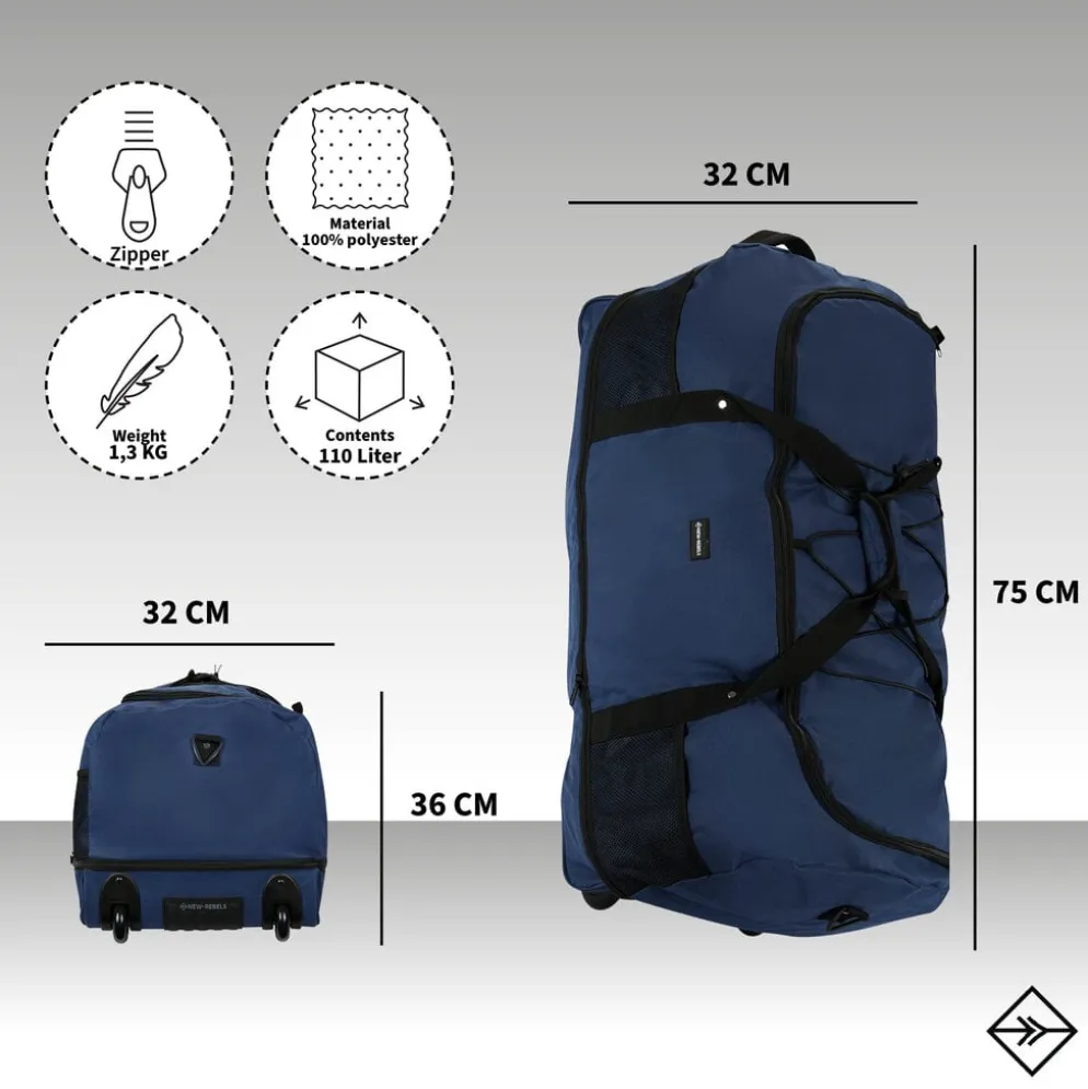 New Rebels Nevada Newark Schaduw Blauw 110L Rollable Trolley Weekendtas Waterafstotend