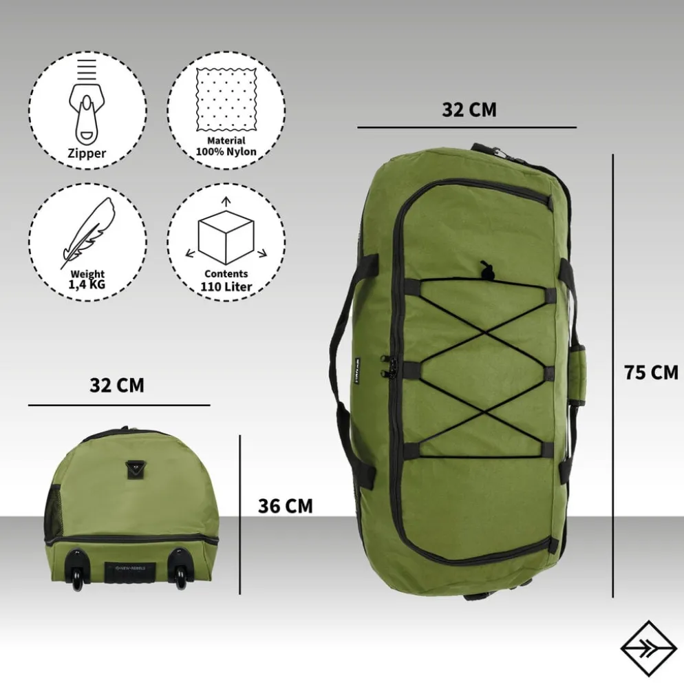 New Rebels Nevada Newark Olijf Groen 110L Rollable Trolley Weekendtas Waterafstotend