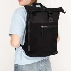 New Rebels New York Ribbi Rolltop Rugzak 17-21L Schooltas & Werktas Ribstof Laptop Rugtas 15.6 inch  Zwart