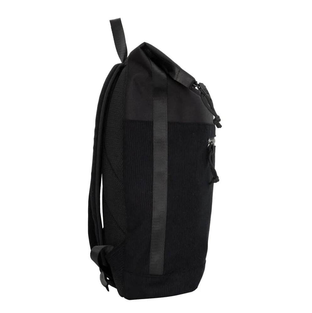 New Rebels New York Ribbi Rolltop Rugzak 17-21L Schooltas & Werktas Ribstof Laptop Rugtas 15.6 inch Zwart