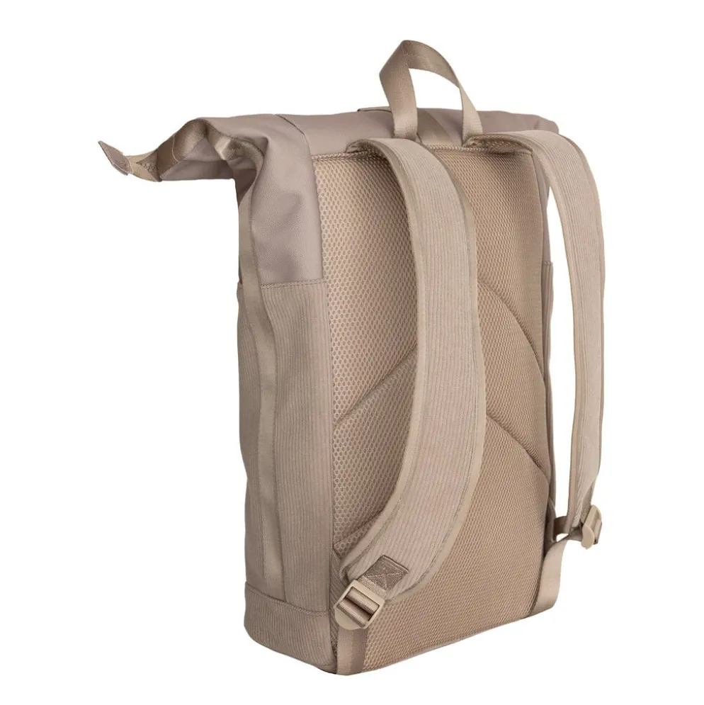 New Rebels New York Ribbi Rolltop Rugzak 17-21L Schooltas & Werktas Ribstof Laptop Rugtas 15.6 inch Taupe