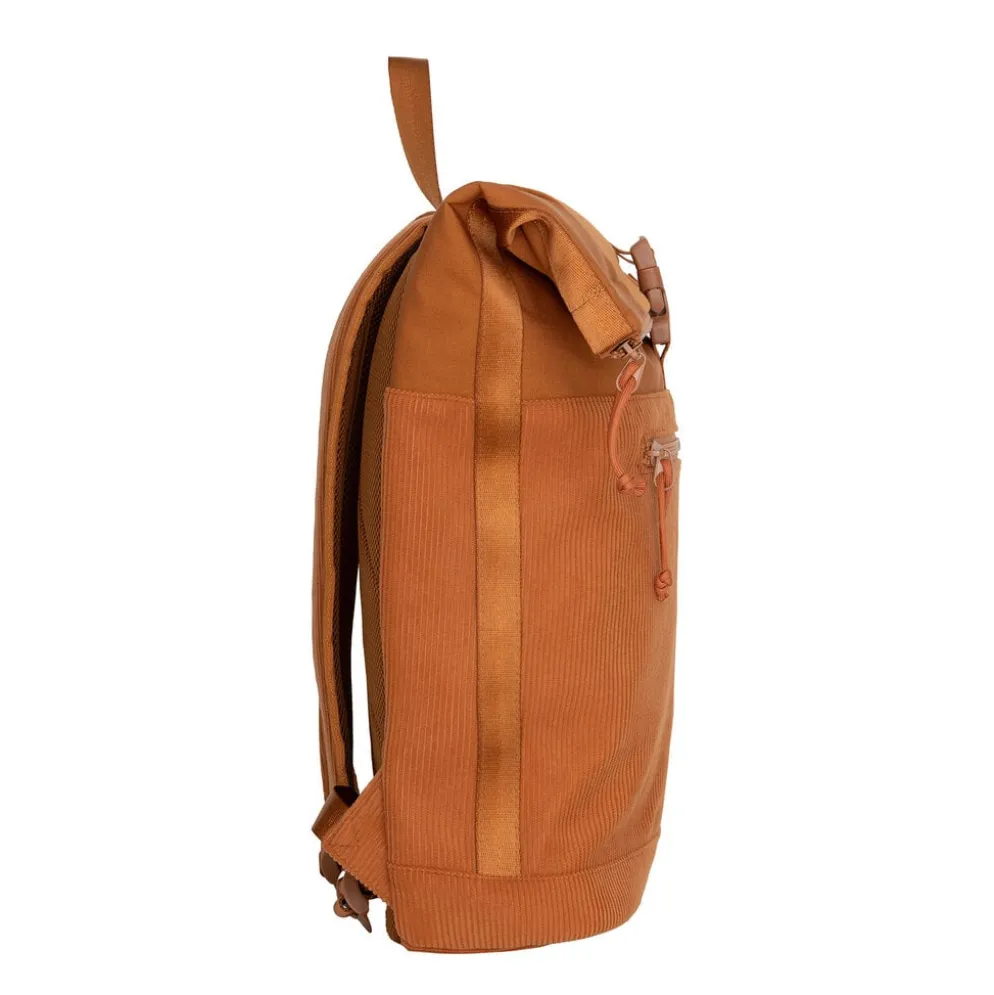 New Rebels New York Ribbi Rolltop Rugzak 17-21L Schooltas & Werktas Ribstof Laptop Rugtas 15.6 inch Oranje coffee bruin