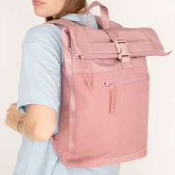 New Rebels New York Ribbi Rolltop Rugzak 17-21L Schooltas & Werktas Ribstof Laptop Rugtas 15.6 inch Old Pink