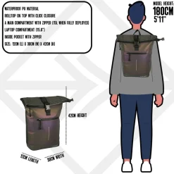 New Rebels Reflect New York Two Tone 21L Rolltop Rugzak Waterafstotend Laptop 15.6