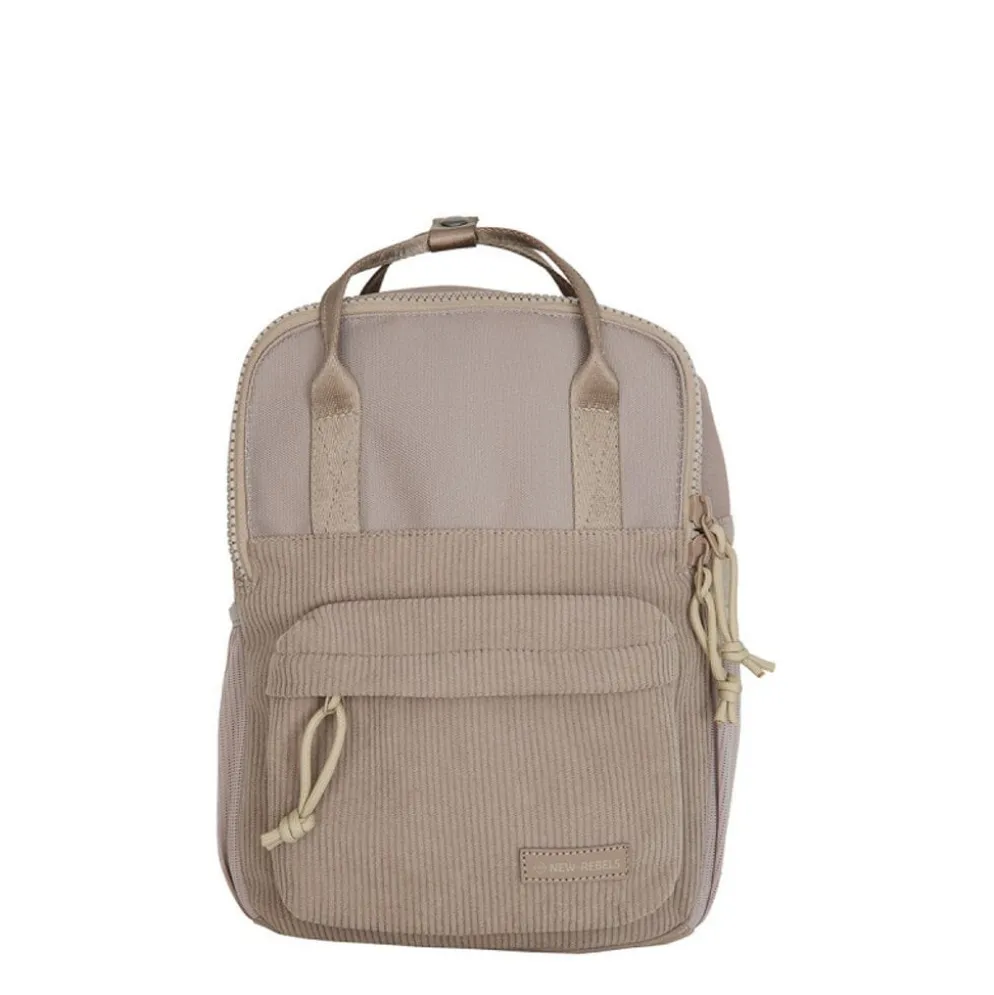 New Rebels Ribbi Juno Handel Backpack mini – Ribstof 900D Polyester 7L Lichtgewicht & Comfortabel – 23x10x31 cm – Dames & Heren Rugzak Taupe