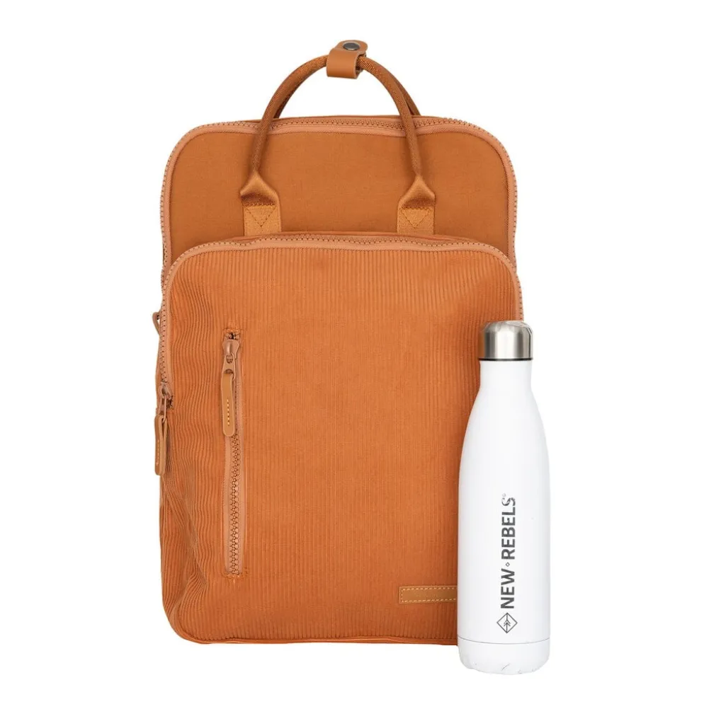 New Rebels Ribbi Milwaukee – Laptoptas Schooltas Werktas 15.6 inch Laptopvak Rugzak Rib Fabric 18L Oranje / Coffee Brown