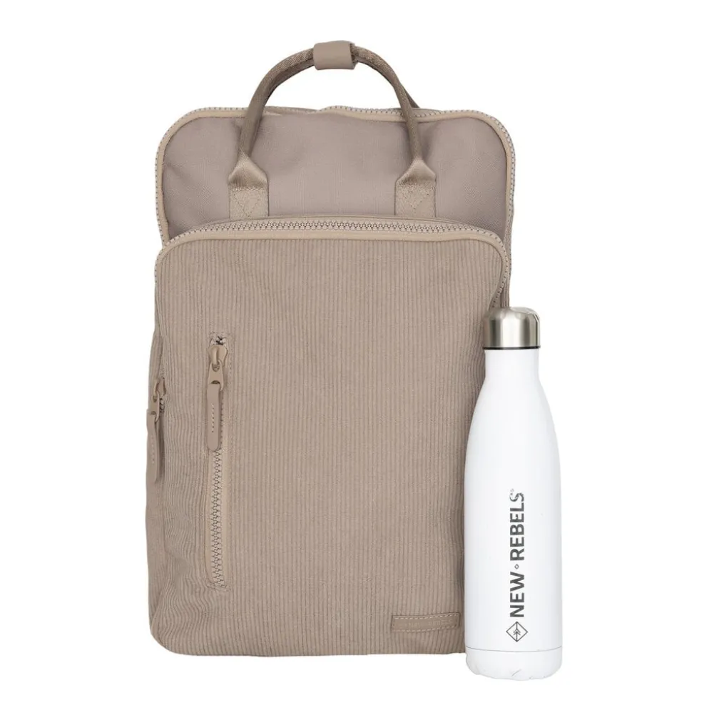 New Rebels Ribbi Milwaukee – Laptoptas Schooltas Werktas 15.6 inch Laptopvak Rugzak Rib Fabric 18L Taupe