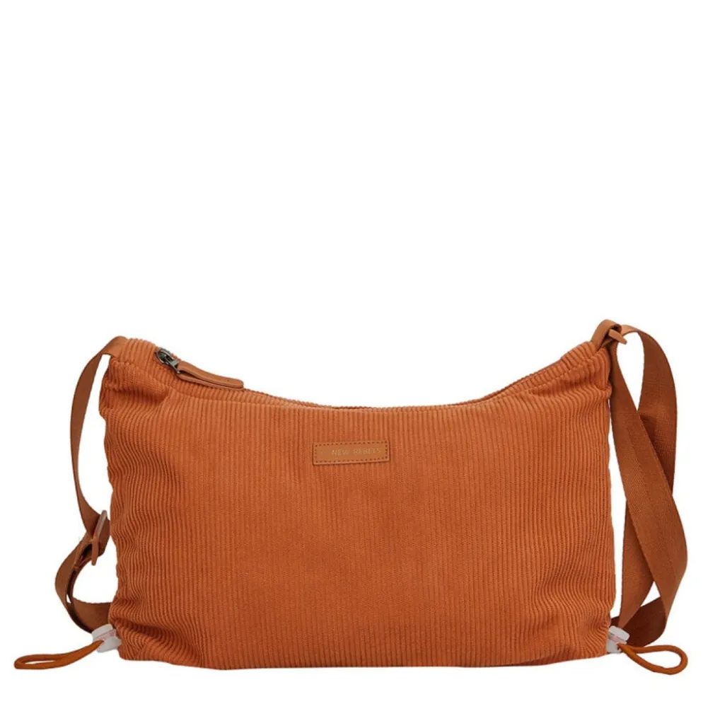 New Rebels Ribbi Rose Schoudertas 6.1L Ribstof Polyester – Comfortabele dagelijkse crossbody Oranje Coffee Brown