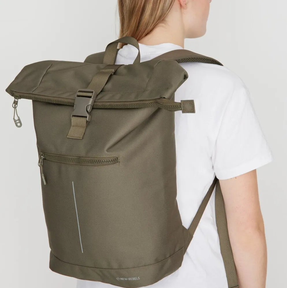 New Rebels Valor New York olijfgroen 21L Rugzak Rolltop Waterafstotend Laptop 15,6 inch
